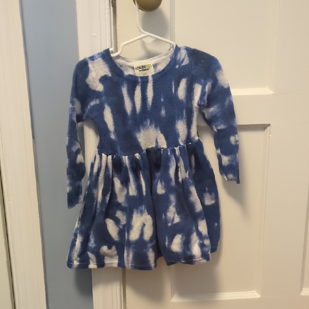 Blue and White Tie-Dye Knit Girls' Dress - Kids Dresses Casual